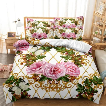 3pcs Luxurious Baroque Modern Art Geometric Floral Patterns Duvet Cover Bedding Set - Included 1*Duvet Cover + 2*Pillowcase 1