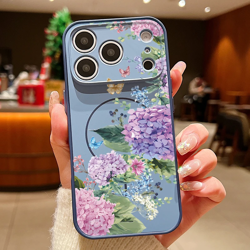 Purple Hydrangea Magnetic Floral Case with Skin-Feel Cover