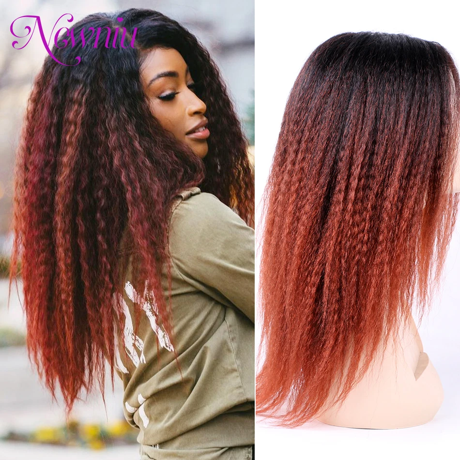 Kinky Curly Afro Hair Wigs Yaki Straight Wigs Ombre Synthetic Wig For Women Medium Part Women Black Natural Female Wigs cosplay