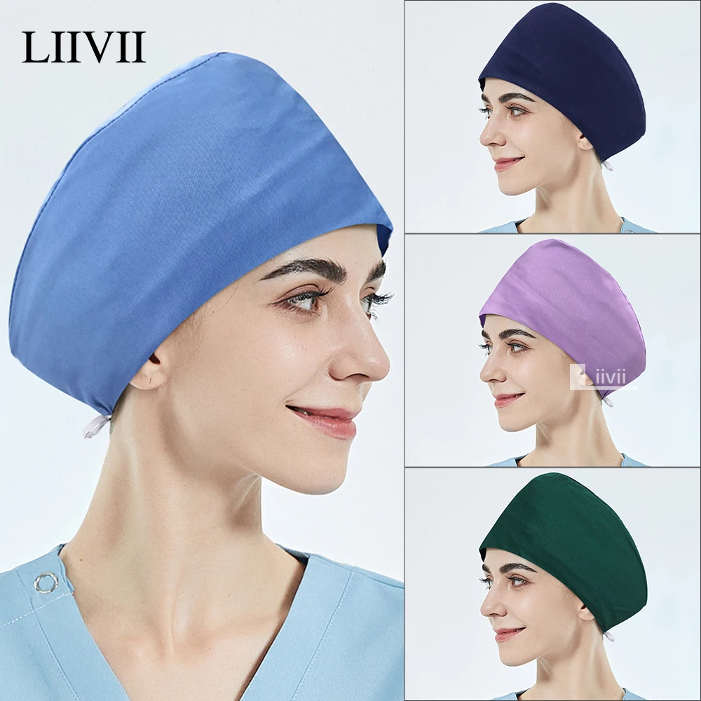

Scrubs Cap Adjustable Doctor Nurse Nursing Work Hat Women Men 100% Cotton Frosted Hat Spa Beautician Chef Skull Cap Accessories