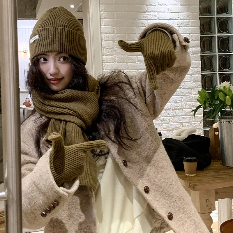 Stricken Halstuch Handschuhe Kappen Drei Stück Set Für Frauen Männer Winter Verdicken Warme Mützen Hüte Outdoor Kältebeständig Hut schal Handschuh Set – Detail 16
