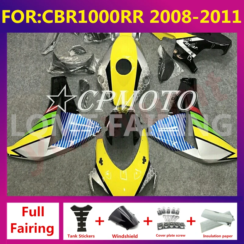 

Motorcycle ABS full Fairing Kit fit For CBR1000RR CBR 1000RR CBR1000 RR 2008 2009 2010 2011 Bodywork fairings kits yellow silver