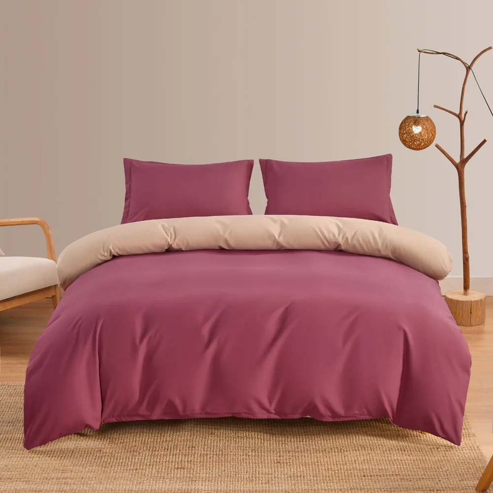 4Pcs Skin Friendly and Brushed Duvet Cover Set, Solid Brown Purple Quilt Cover with Sheet Pillowcases, Luxury Hotel Bedding Set 6