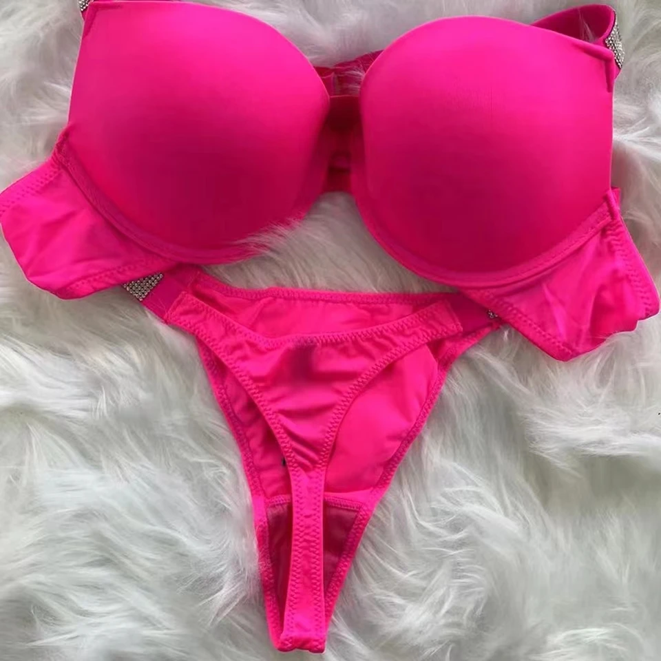 2024 New Rhinestone Letter Shoulder two-piece StrapUnderwear Thong  Sexy Bra Set Lace BraSet Free Shipping Wholesale fast logist