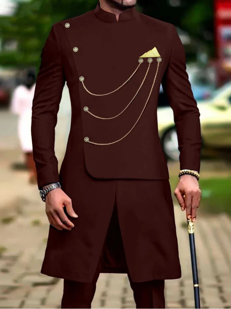 Men's fashion luxury solid color dress two-piece set