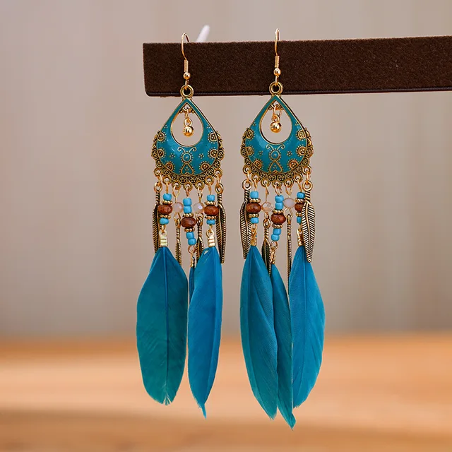Coiris Natural Feather Earrings – Boho Peacock & Pheasant Feather Dangle Earrings For Women