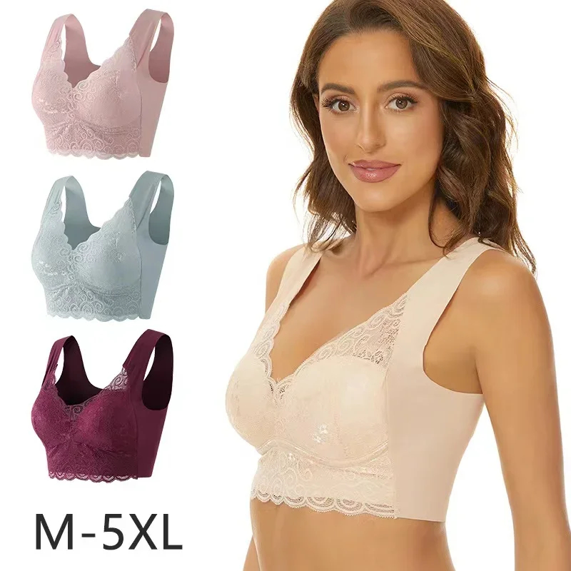 Seamless Gathered Bra Without Steel Ring To Prevent Breast Sagging, European and American Lace Large Size Underwear for Women 4