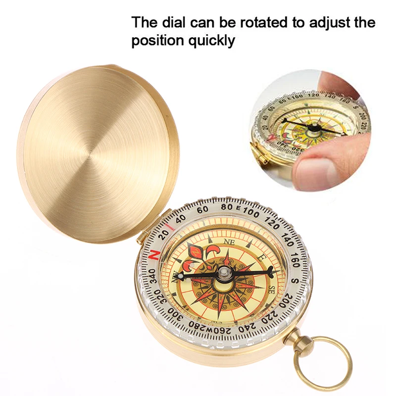 Portable Compass Navigation Camping Hiking Pocket Brass Golden Outdoor