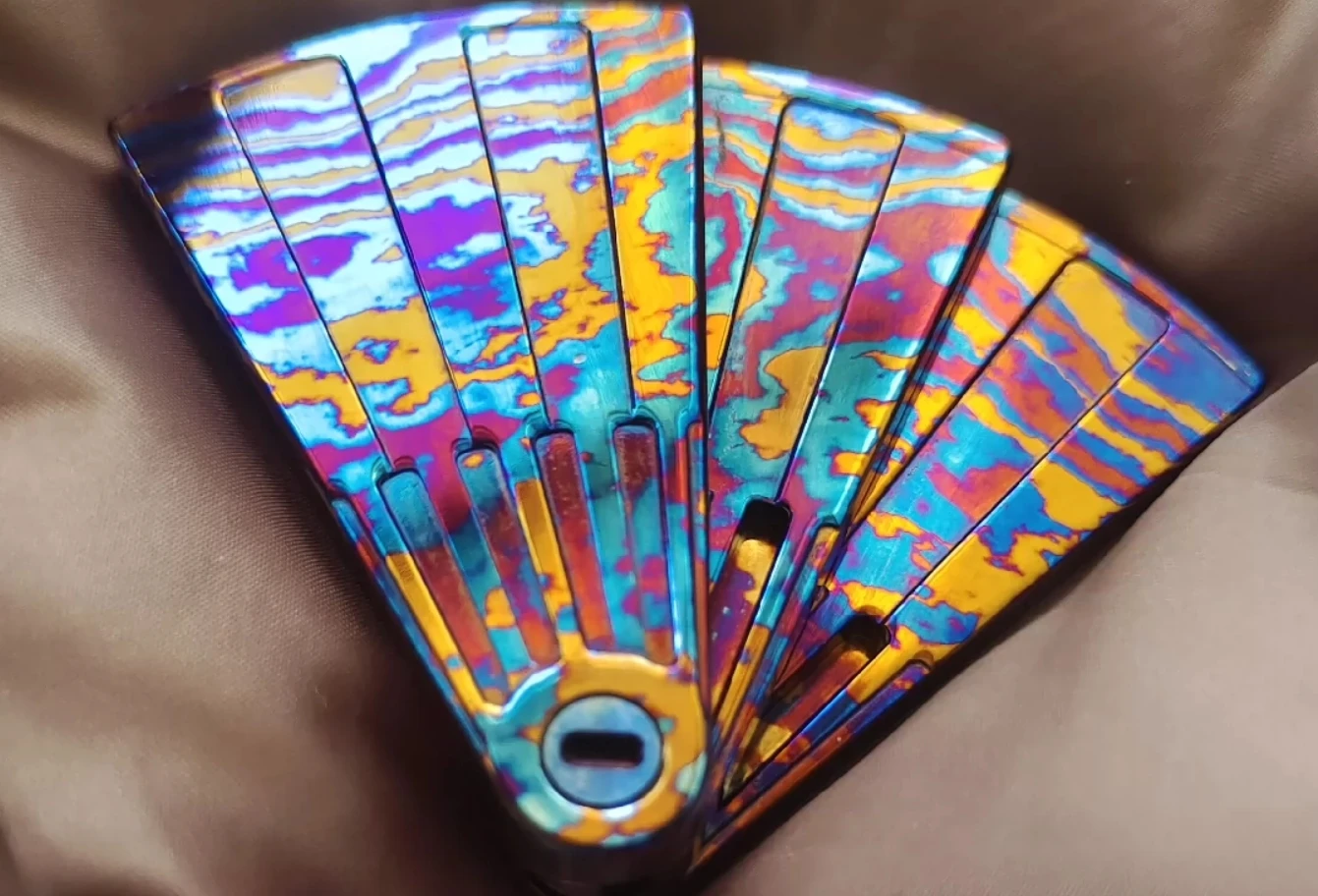 MOT EDC Timascus Fan フィジェットトイ Used EDC MOT timascus fan fidget slider Decompression toys