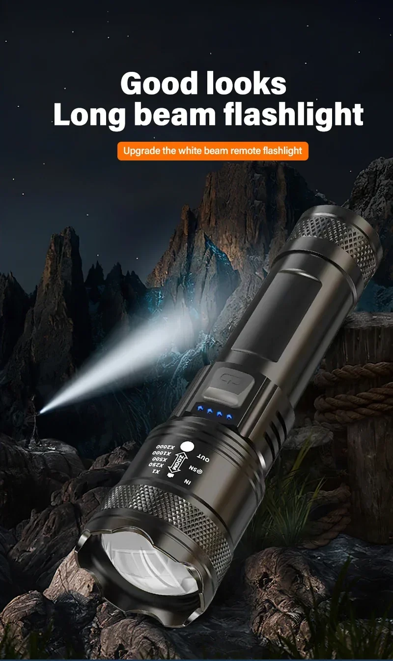 Description Picture 2 of itemKDULIT Powerful LED Flashlight Ultra Bright Zoomable Tactical Torch Built-in Battery USB Rechargeable Camping Emergency Lamp