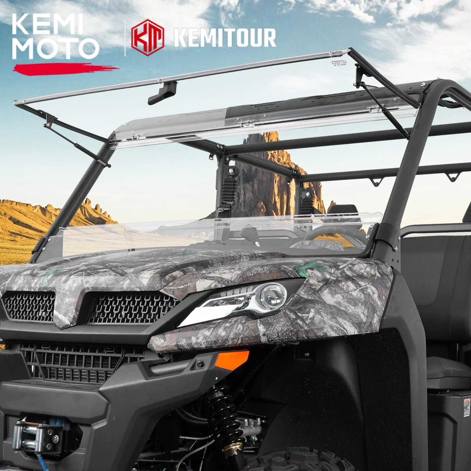 

KEMIMOTO UTV 1/5IN прозрачный PC откидной лобовое стекло, лобовое стекло, совместимое с CFMOTO UForce 1000 2021 +, UForce 1000 XL 2022 +