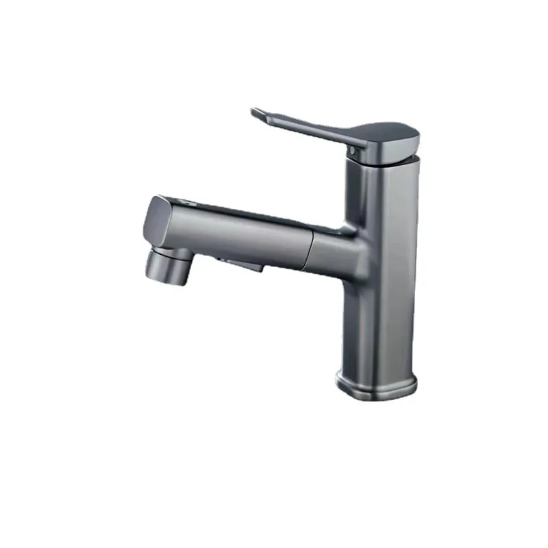 

Brass Body Pull Out Basin Faucets Modern Simple Hot Cold Water Tap Deck Mounted Tap Single Handle Sink Mixer Bathroom Accessory