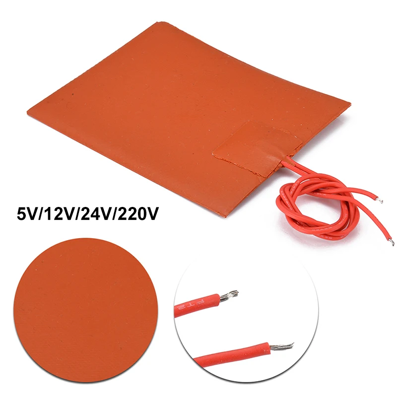 Silicone Electric Heating Pad 5V 12V 24V 220V Rubber Heater Mat Heated Bed Plate Flexible Waterproof 3D Printer heated pads