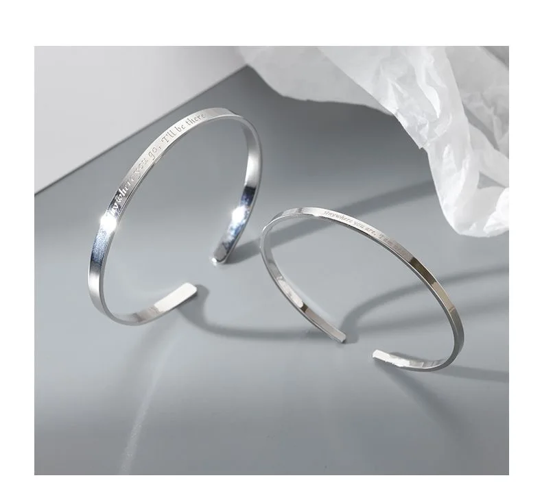 S999 sterling silver couple bracelet men's and women's plain ring bracelet light luxury simple high-grade exquisite memorial gif