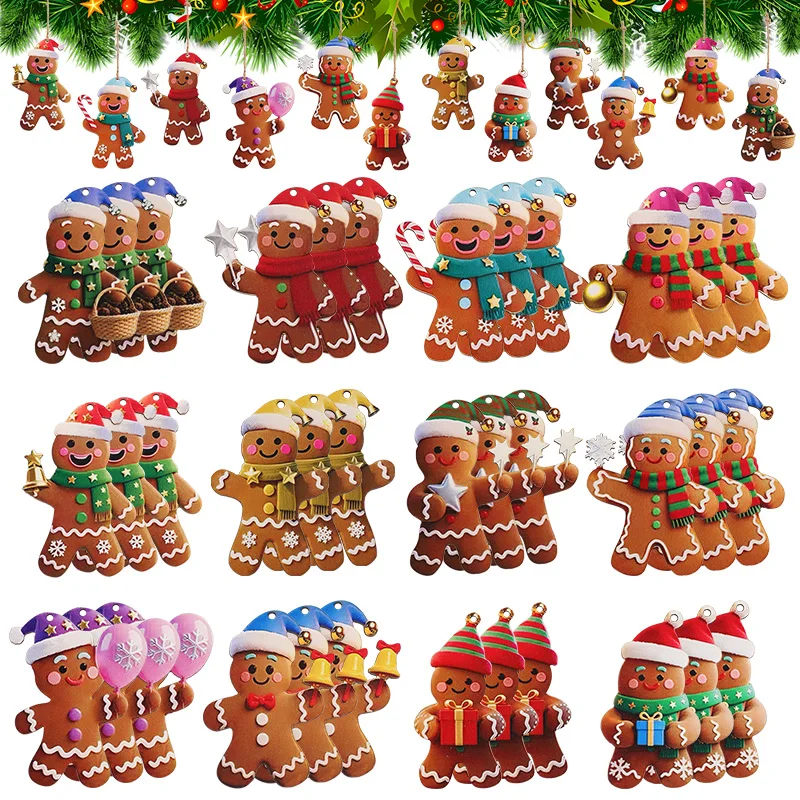 12/24pcs Christmas Gingerbread Man Ornaments Xmas Tree Wooden Hanging Pendants 2026 New Year Party Home Decoration Kids DIY GIft