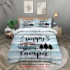 3pcs Happy Camper Pattern Printed Bedding Set, Suitable For Teenagers And Adult's Bedroom, Camping, 1*Duvet Cover+2*Pillowcase 2