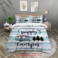 3pcs Happy Camper Pattern Printed Bedding Set, Suitable For Teenagers And Adult's Bedroom, Camping, 1*Duvet Cover+2*Pillowcase 2