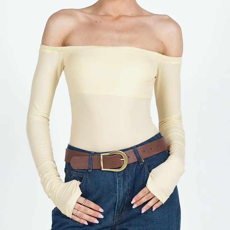 

Vintage Y2K Fairycore Backless T shirt Chic Women Off Shoulder Crop Tops Elegant Long Sleeve Slim Fit Yellow Tees Streetwear