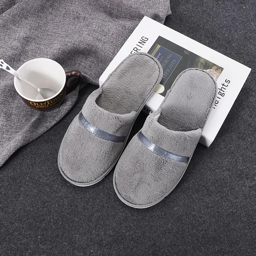 

Non-disposable Slippers Winter Coral Fleece Slippers Travel Hotel Slippers All-inclusive Warm Non-slip Home Slippers Guest Shoes