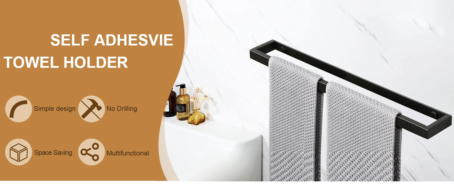 Porta Asciugamani Da Parete Nero - Acciaio Inox 304, 39 Cm, 2 Metodi Di Installazione
