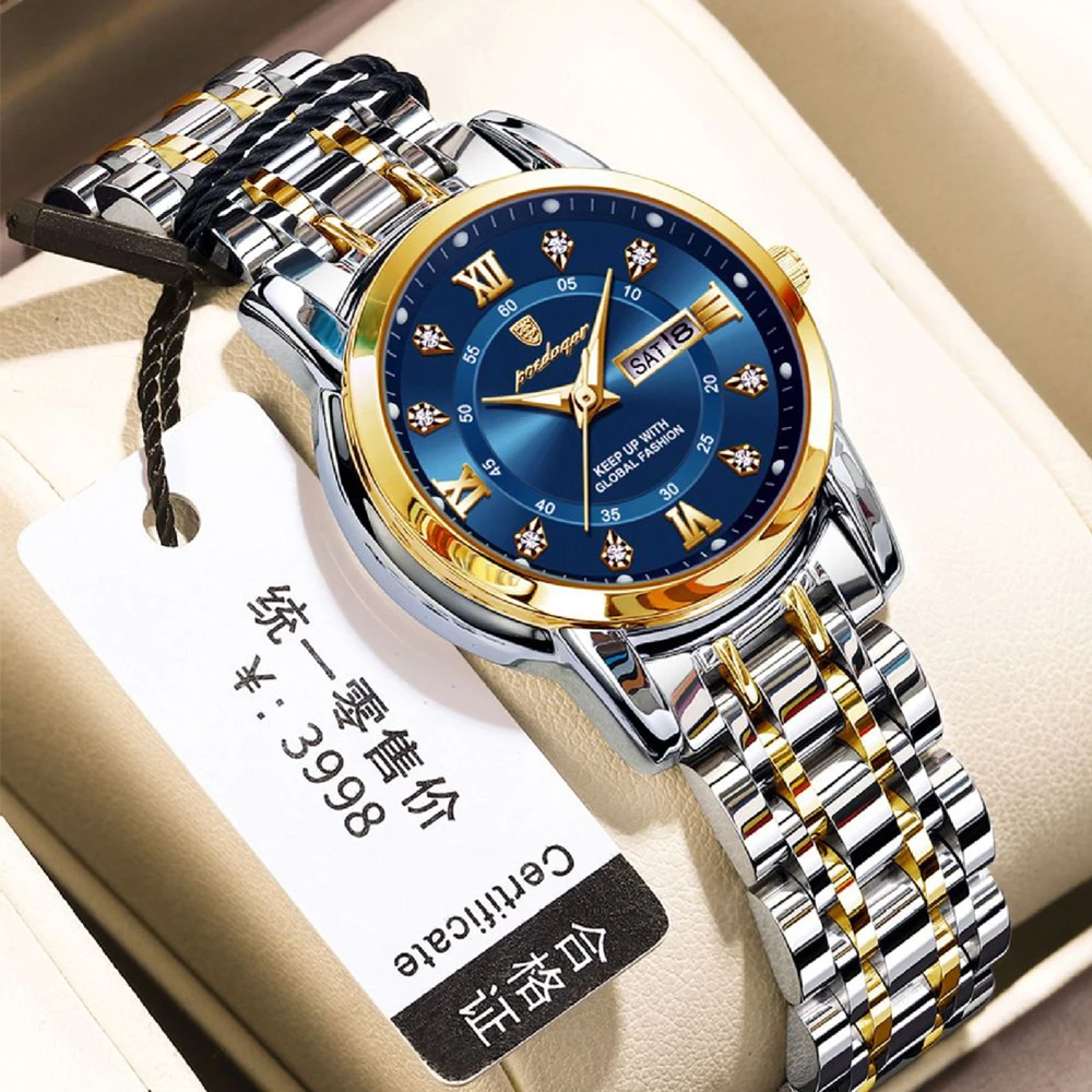 POEDAGAR Elegant Fashion Women's Watch Diamond Roman Dial Original Quartz Watch for Girl Waterproof Stainless Steel Luminous New 3