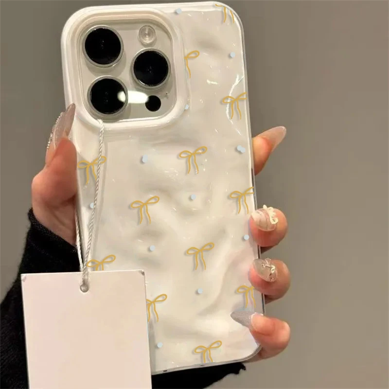 Chic Yellow Bow Pattern Wrinkled Texture Soft Phone Case