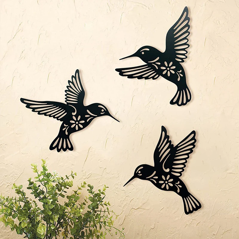 3pc Black Metal Hummingbird Wall