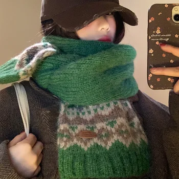 Fashion Winter Christm Atmosphere Blanket Scarf Green Knit Design Thick Warm Pashmina Shawl Wraps With Poncho Stoles Echarpe