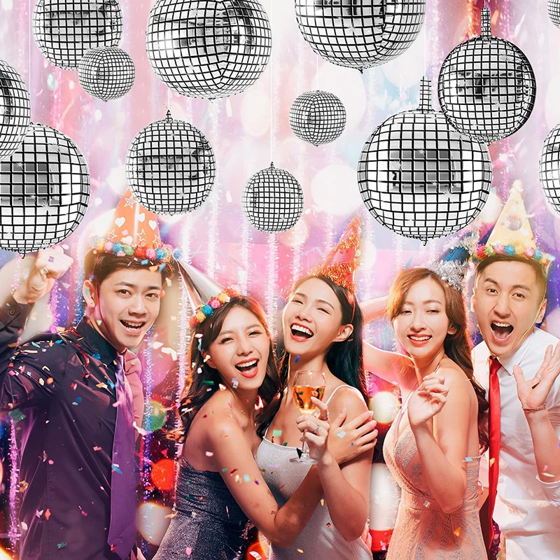 

20pcs/Set 4D Laser Silver Disco Party Foil Helium Balloons For Wedding Birthday Adult Woman Single Dancing Theme Decors Supplies
