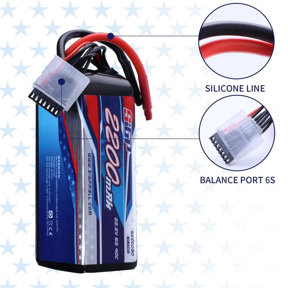 SIGP 6S 22.2V Lipo Battery for 2200mAh 40C 5000mAh 80C Soft Pack with RC Helicopter Airplane FPV Drone Quadcopter Racing Hobby 4