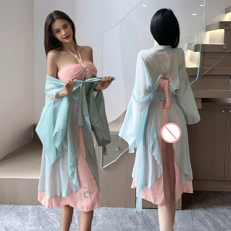 

Sexy Lingerie Chinese Ancient Han Style Cheongsam Dress Exotic Customes Pajamas Underwear Night Club Stage Show Wear Women Girls