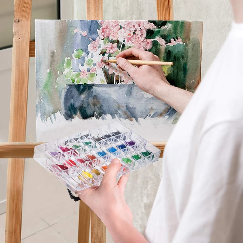 페인트 보관 팔레트 박스, 24 웰 밀폐 팔레트 케이스, 수채화, 구아슈, 아크릴 및 오일 페인트 습식 유지
