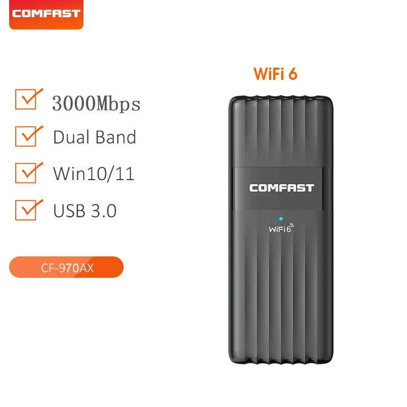Comfast CF-970ax pilote libre USB WiFi 6e adaptateur Tri bande Carte réseau  sans fil AX3000 2,4G/5g/6GHz avec dongle USB USB3.0 3 3 000 Mbit/s. - Chine  Adaptateur WiFi et dongle WiFi prix