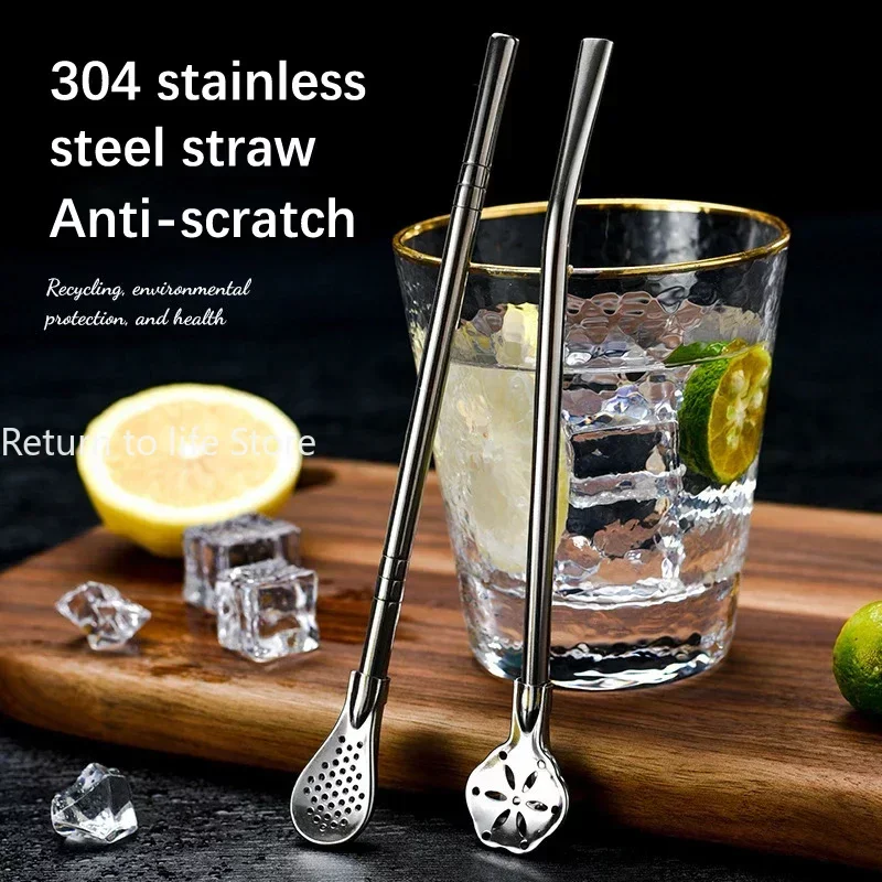 Straw Spoon Long Handle Mixing Yerba Mate Stainless Steel Bombilla Filter Teaspoon Coffee Stirring Spoon Bar Accessories 1Pc drinking straws,tea filter,metal straw set,glass straw set,straw accessories