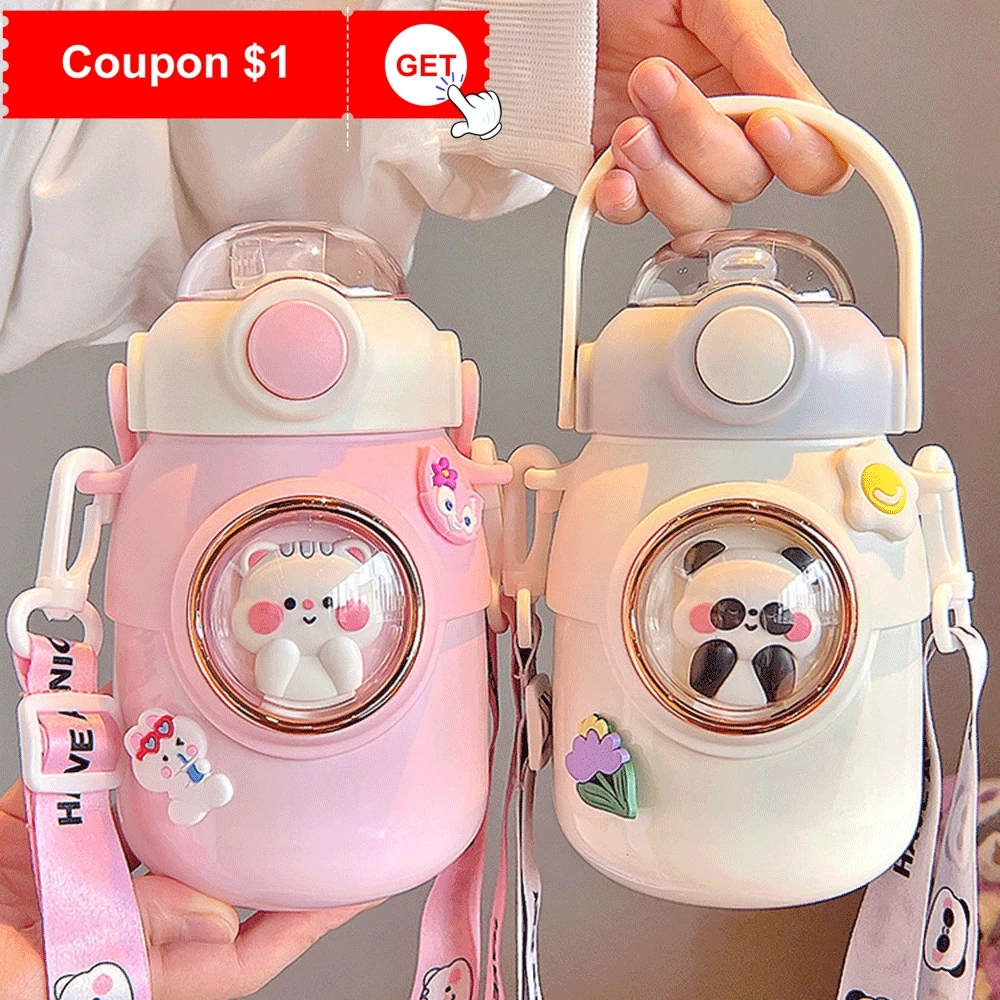

700ml Thermos Water Bottle with Straw Cute Kawaii Water Bottle for Girls Large Capacity Sports Student Cup Drinking Bottle Gifts