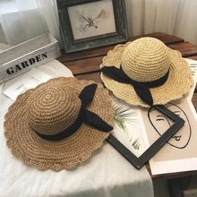 

Sweet Bowknot Straw Cap For Women Girls Dome Panama Hat Simple Summer Beach Hat UV Protect Cap Raffia Sun Hat Female Shade Hat