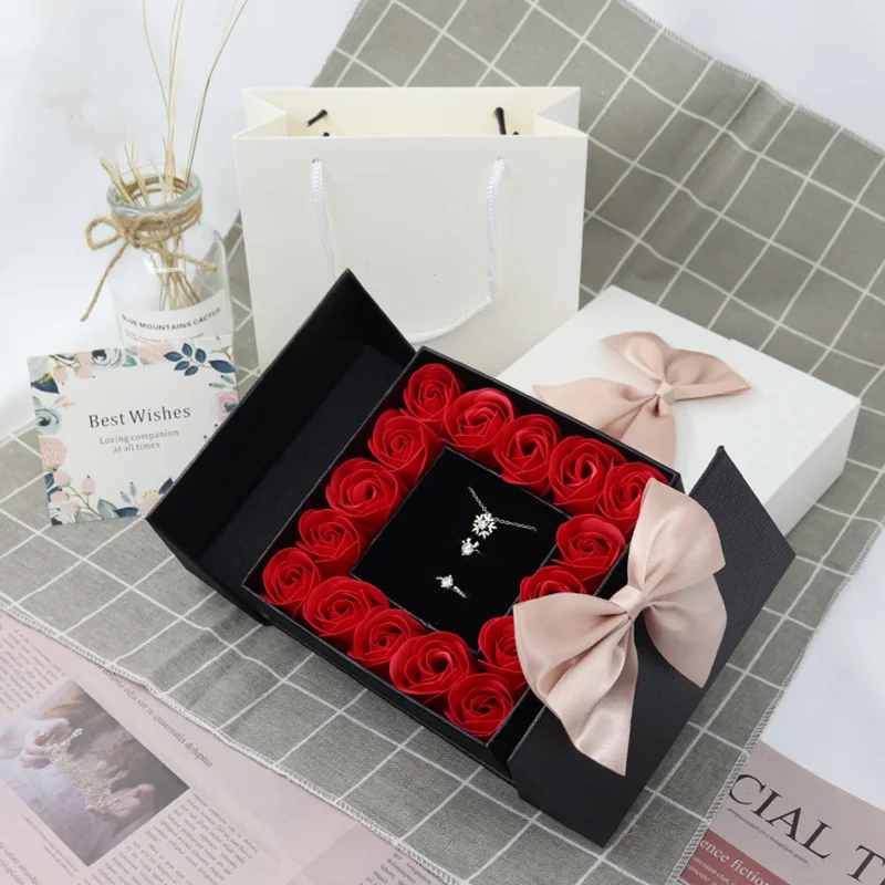 

1Pc Eternal Preserved Flower Marriage Proposal Valentine's Day Rose Jewelry Box Creative Design
