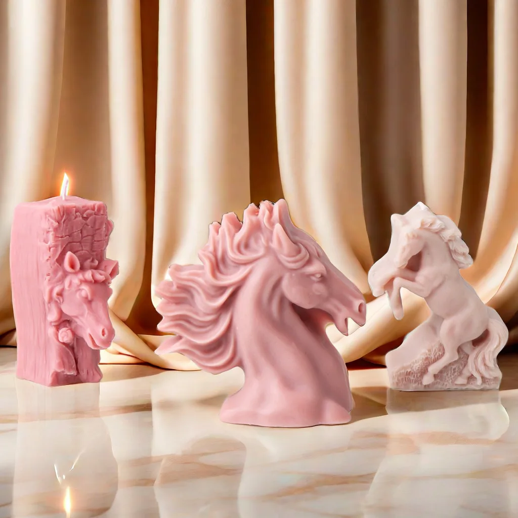 LUOFANG Molde De Vela De Silicona Con Cabeza De Caballo DIY, Estatua De Animal, Juego De Yeso De Resina Para Jabón, Molde Para Hornear Pasteles De Chocolate Helado, Escritorio
