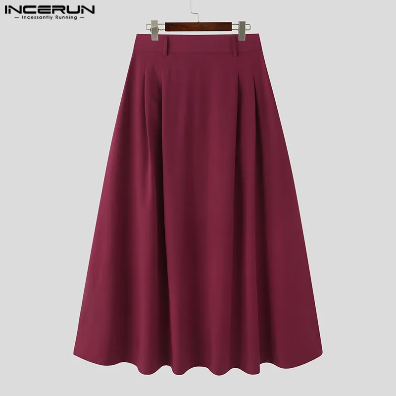 Wide Leg Pants INCERUN Korean Style Men's Simple Casual Solid Pantalons Party Nightclub All-match Wide Leg Skirts Pants S-5XL