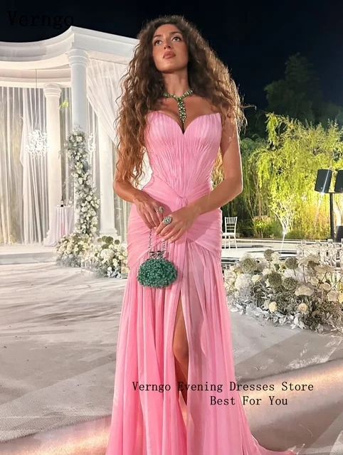 Verngo Pink Evening Dress Elegant Sweetheart A Line Maxi Prom Dress Flowing Hand-pleated Silk Prom Party Dress Customized 4