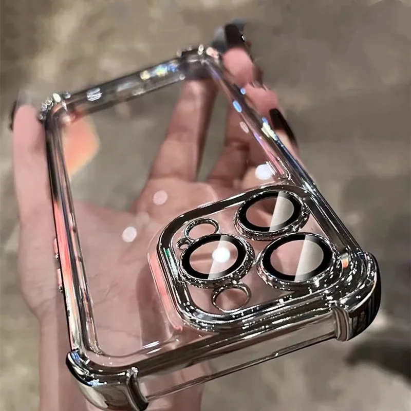 Luxury Shockproof Transparent Phone Case with Lens Film and Bumper Protection