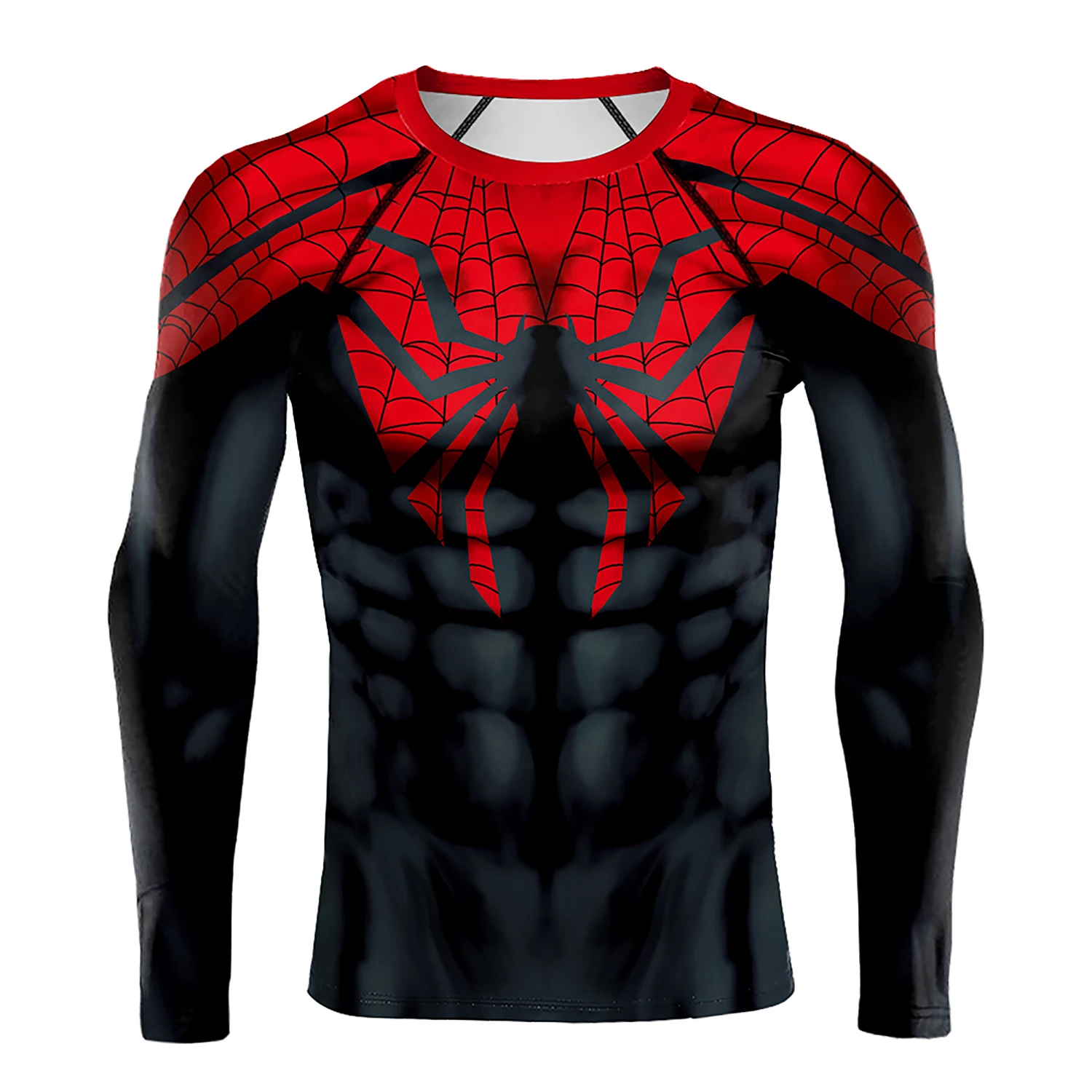 Mens Long Sleeve Spider-Man Compression Shirt - Superhero Cosplay Fitness Top
