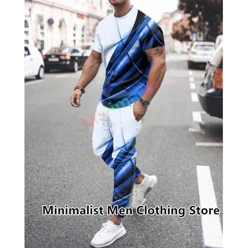 2023 New Summer Men's Trousers Tracksuit Set Sportwear 3d Print Short Sleeve T Shirt+long Pants 2 Piece Suit Men Outfits Clothes