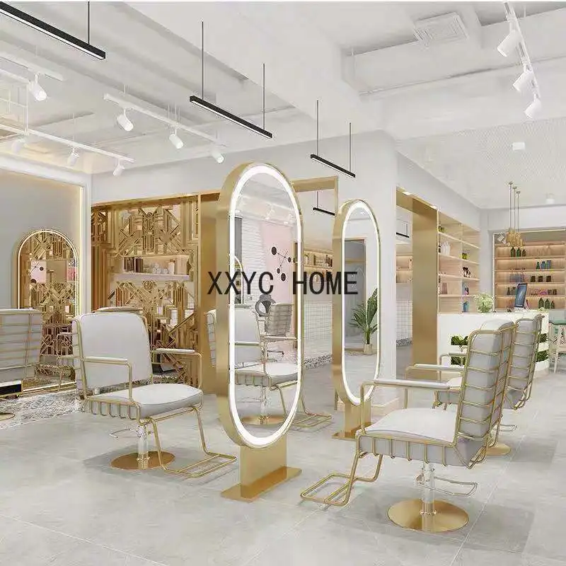 

Barber Shop Dressing Table for Hair Double Mirror Single-Sided Floor with LED Mirror