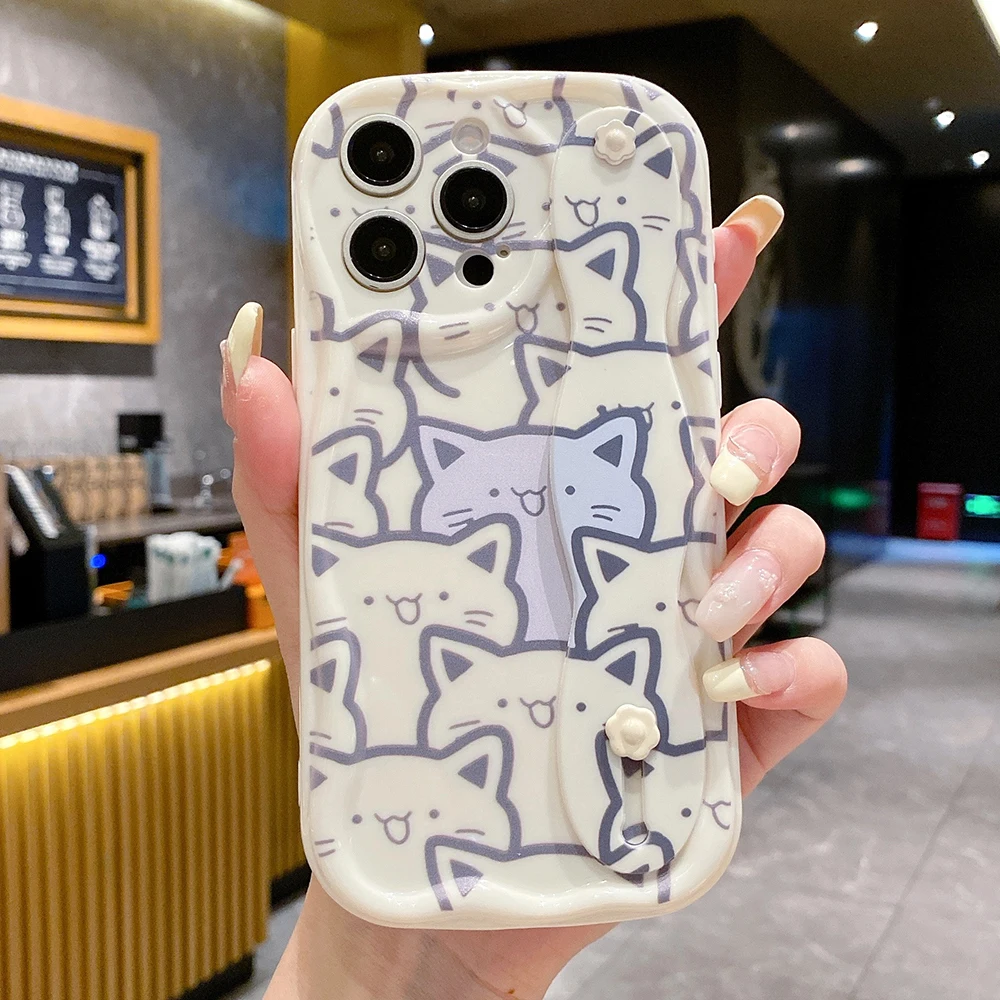 Cat Design Wrist Strap Phone Holder Case