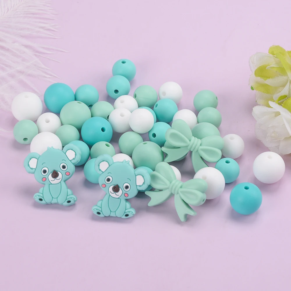 LOFCA 43 Stück Silikon-Koala-Fliege-Perlen, Silikon-Bogenperlen für die Herstellung von DIY-Halsketten für Kleinkinder, Schnullerketten-Zubehör, Perlen – Detail 14