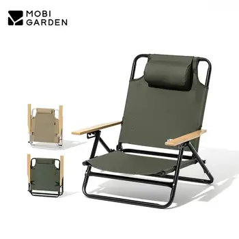 MOBI GARDEN 캠핑 조절 가능한 낮은 의자, 휴대용 알루미늄 합금 레저 의자, 베개 포함, 싱글 야외 피크닉 사무실 안락 의자