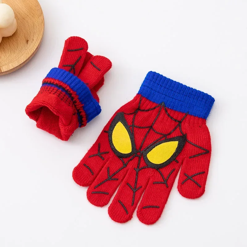 Winter Gloves Boys Spider Winter Gloves 3-8 Years Full Finger Knitted Mittens Warm Cartoon Outdoor Gloves for Kids Autumn Children&rsquo;s