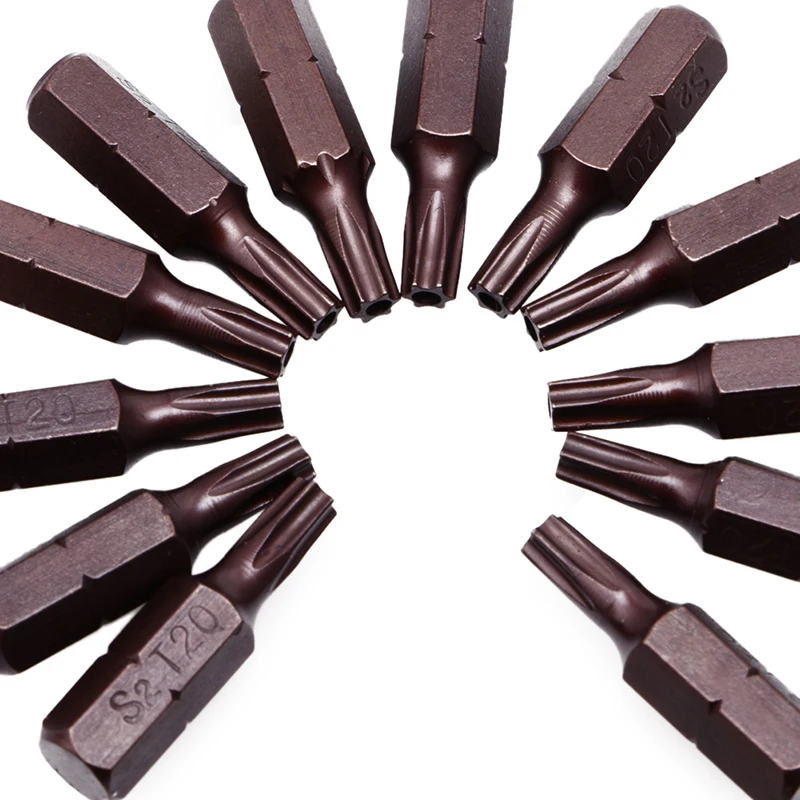 12 шт. T20 1/4 дюйма с шестигранным хвостовиком, магнитные защитные отвертки Torx с отверстием 25 мм