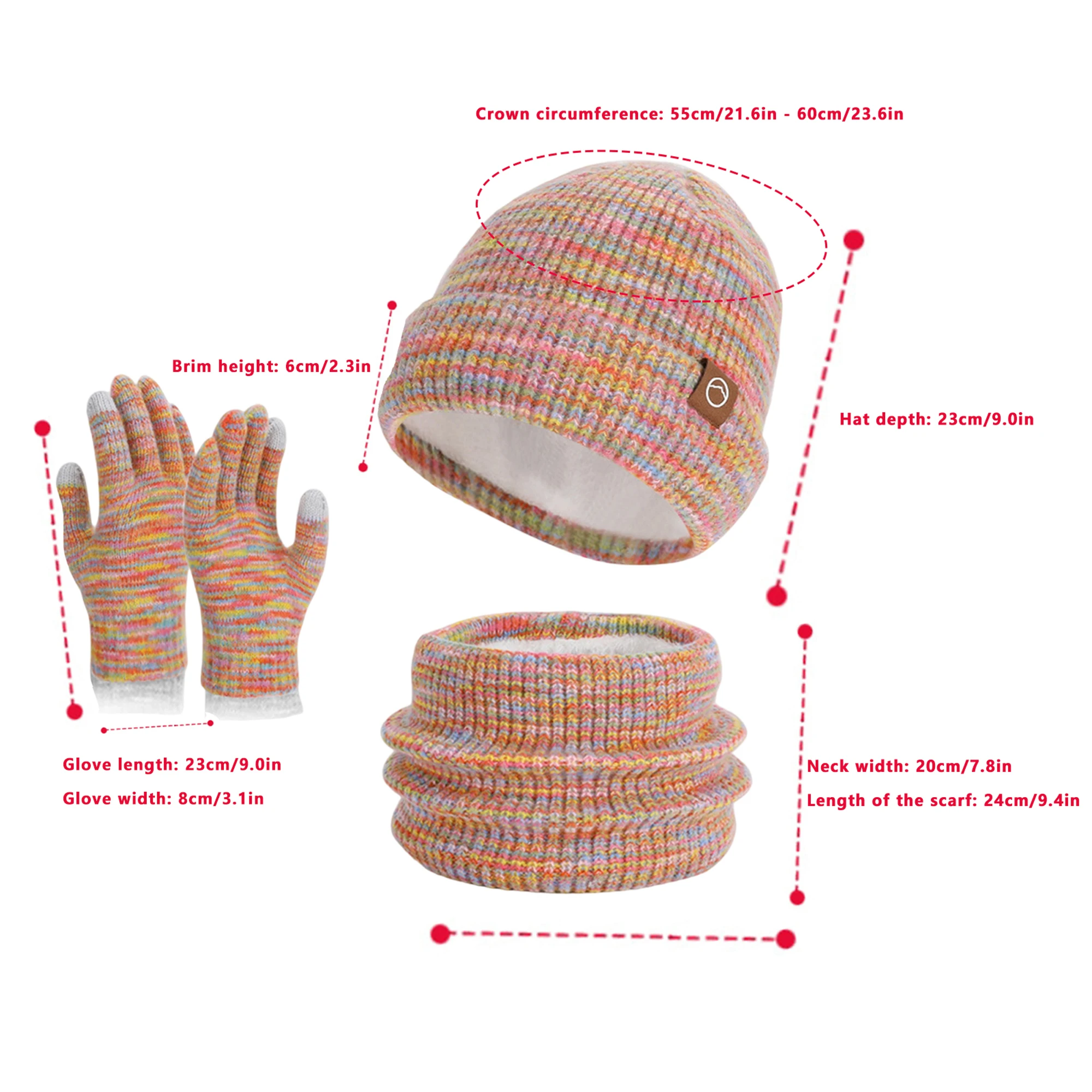 Unisex Winter Knit Beanie Scarf Gloves Set Thick Warm Ribbed Hat Matching Accessories for Men and Women